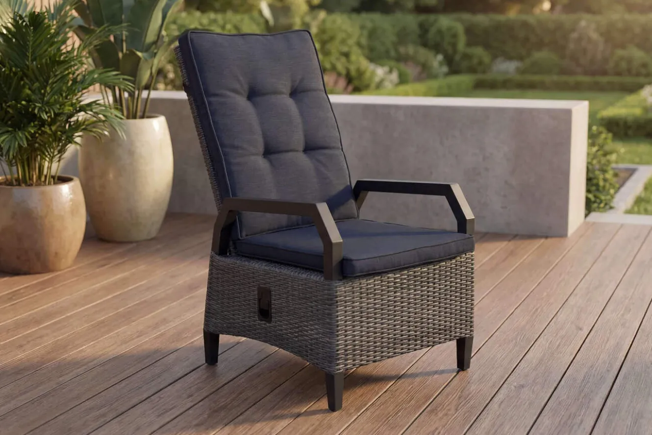 OUTFLEXX Dining-Sessel, anthrazit/grau, Alu/Polyrattan, 68x60x111cm, Kissen Inklusive, Witterungsbeständig