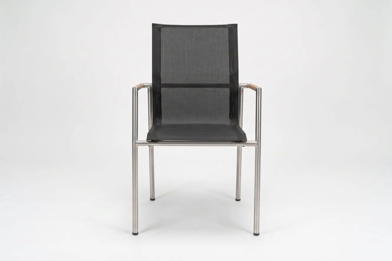 OUTFLEXX Diningsessel, anthrazit/grau, Edelstahl/Textilene, ca. 56x62x90cm, Teak