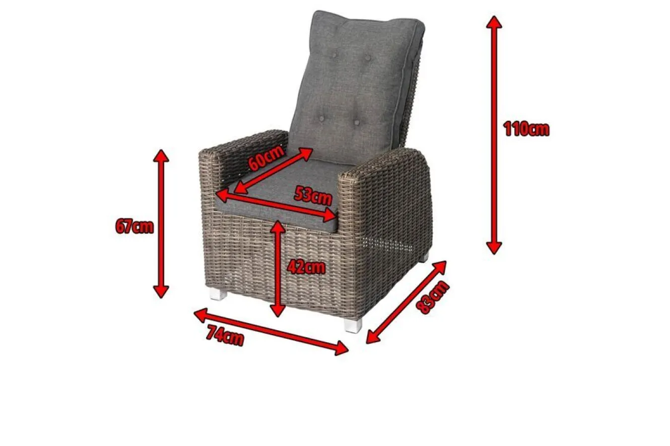 OUTFLEXX Dining Sessel, grau, Polyrattan, 74 x 83 x 110 cm, Rückenlehne stufenlos verstellbar