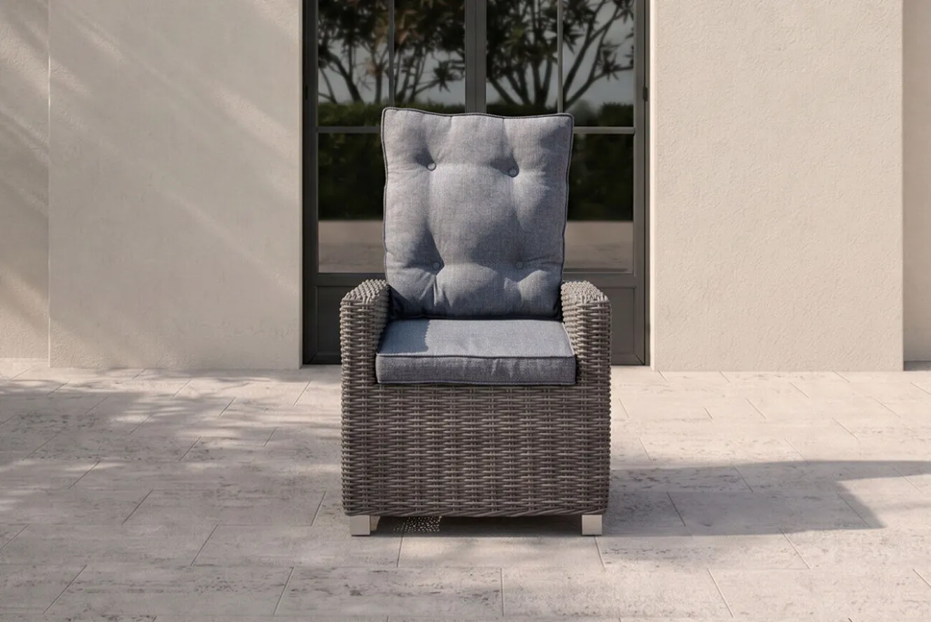 OUTFLEXX Dining Sessel, grau, Polyrattan, 74 x 83 x 110 cm, Rückenlehne stufenlos verstellbar