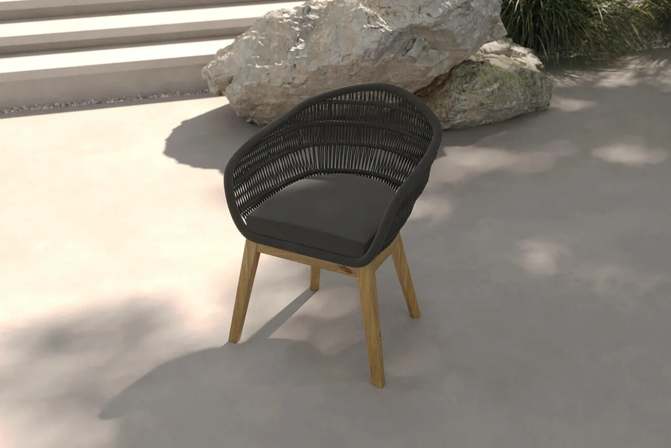 OUTFLEXX Diningsessel, natur/schwarz, Teakholz/Rope, 60 x 61 x 79 cm, inkl. Polster, FSC®-zertifiziertes Produkt