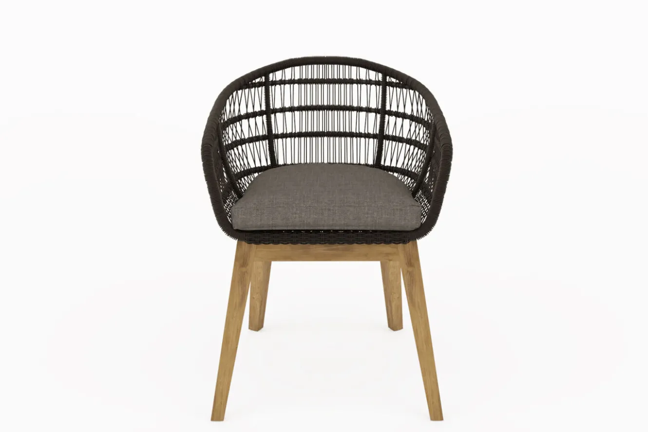 OUTFLEXX Diningsessel, natur/schwarz, Teakholz/Rope, 60 x 61 x 79 cm, inkl. Polster, FSC®-zertifiziertes Produkt
