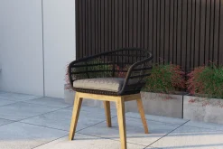 OUTFLEXX Diningsessel, natur/schwarz, Teakholz/Rope, 60 x 61 x 79 cm, inkl. Polster, FSC®-zertifiziertes Produkt