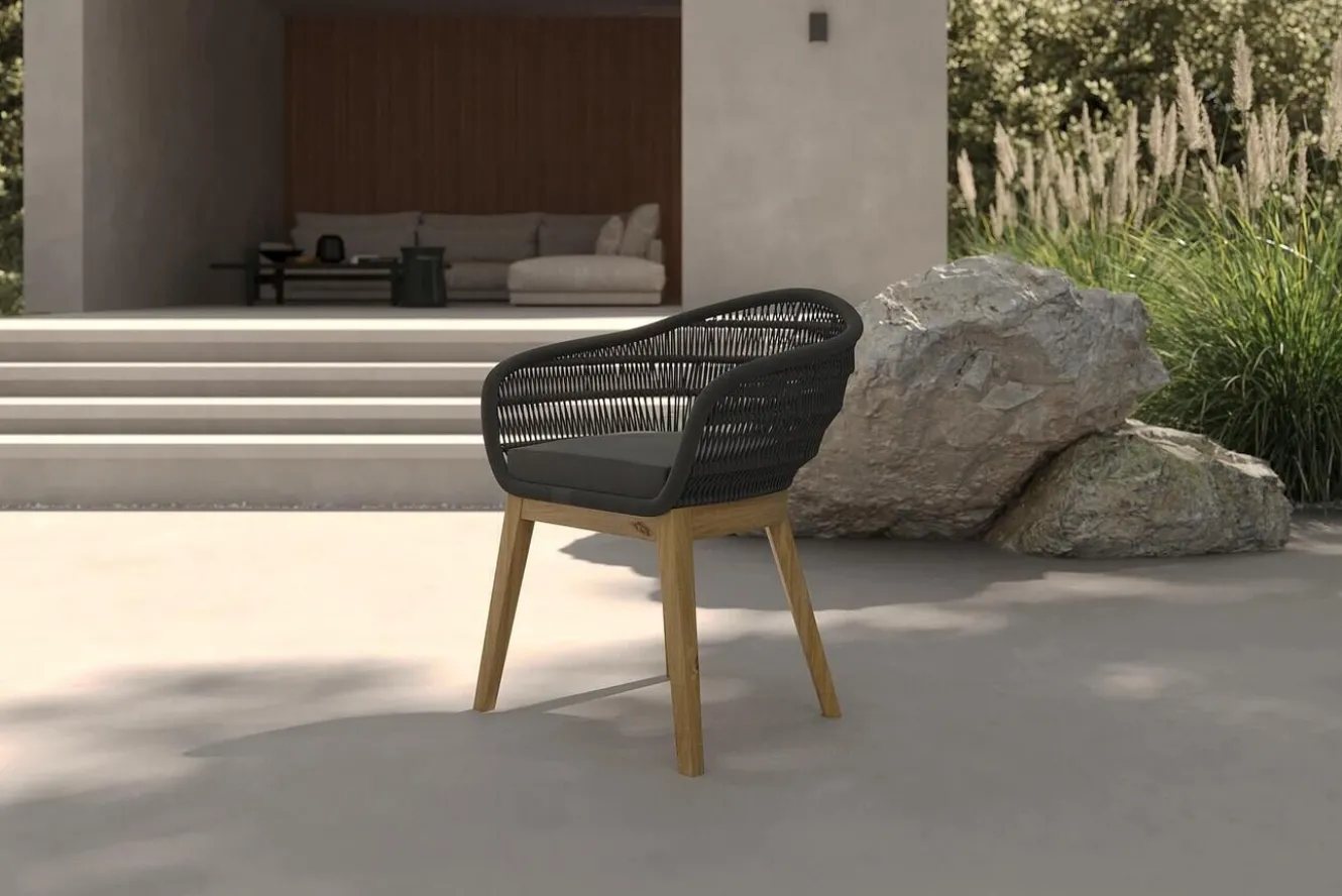 OUTFLEXX Diningsessel, natur/schwarz, Teakholz/Rope, 60 x 61 x 79 cm, inkl. Polster, FSC®-zertifiziertes Produkt