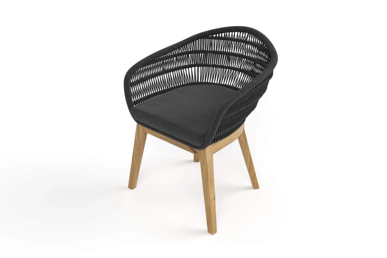 OUTFLEXX Diningsessel, natur/schwarz, Teakholz/Rope, 60 x 61 x 79 cm, inkl. Polster, FSC®-zertifiziertes Produkt