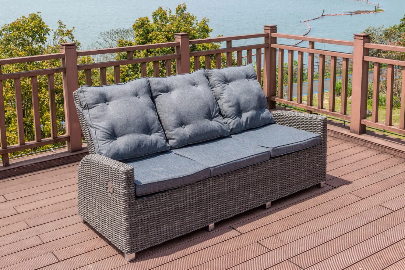 OUTFLEXX Dining 3-Sitzer Sofa, grau, Polyrattan, 210 x 83 x 110 cm, mehrfach verstellbar