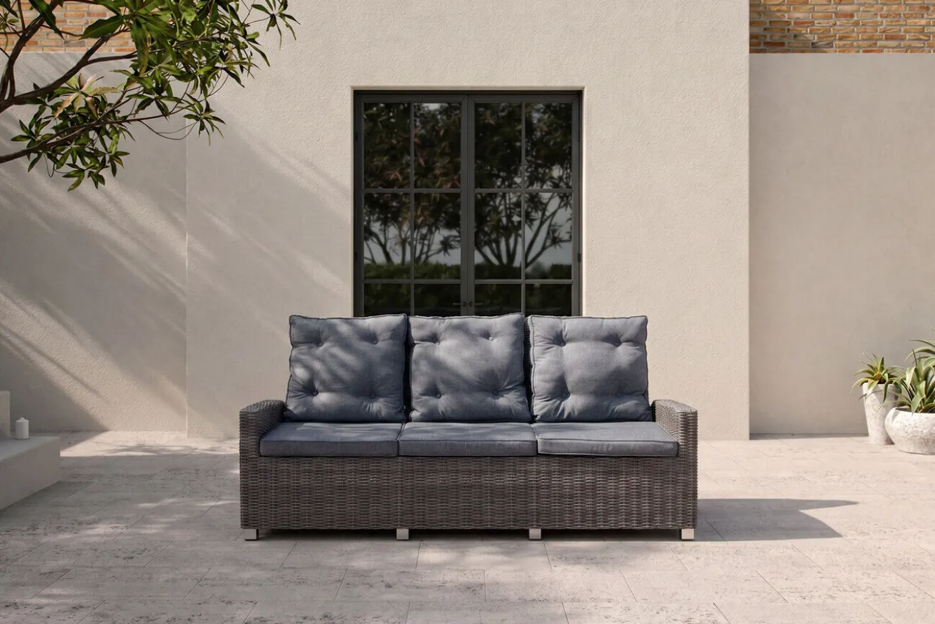OUTFLEXX Dining 3-Sitzer Sofa, grau, Polyrattan, 210 x 83 x 110 cm, mehrfach verstellbar