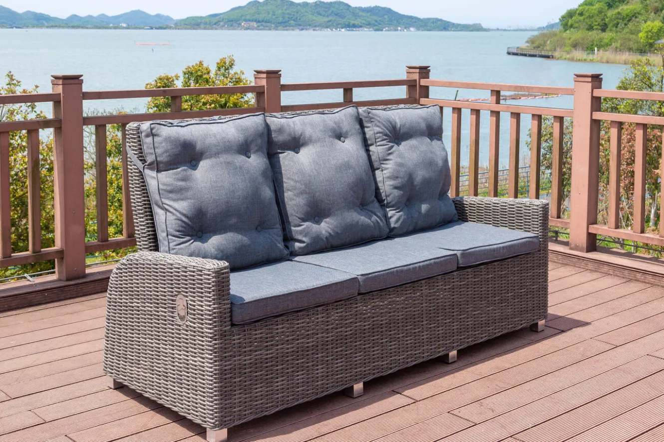 OUTFLEXX Dining 3-Sitzer Sofa, grau, Polyrattan, 210 x 83 x 110 cm, mehrfach verstellbar