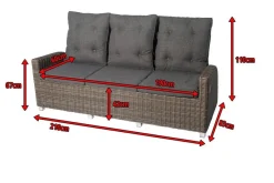 OUTFLEXX Dining 3-Sitzer Sofa, grau, Polyrattan, 210 x 83 x 110 cm, mehrfach verstellbar