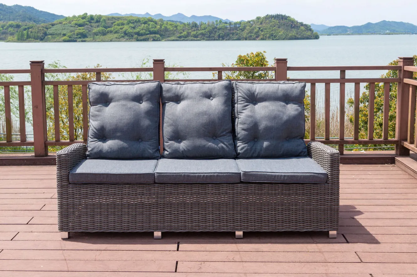 OUTFLEXX Dining 3-Sitzer Sofa, grau, Polyrattan, 210 x 83 x 110 cm, mehrfach verstellbar