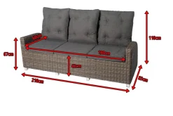 OUTFLEXX Dining 3-Sitzer Sofa, grau, Polyrattan, 210 x 83 x 110 cm, mehrfach verstellbar