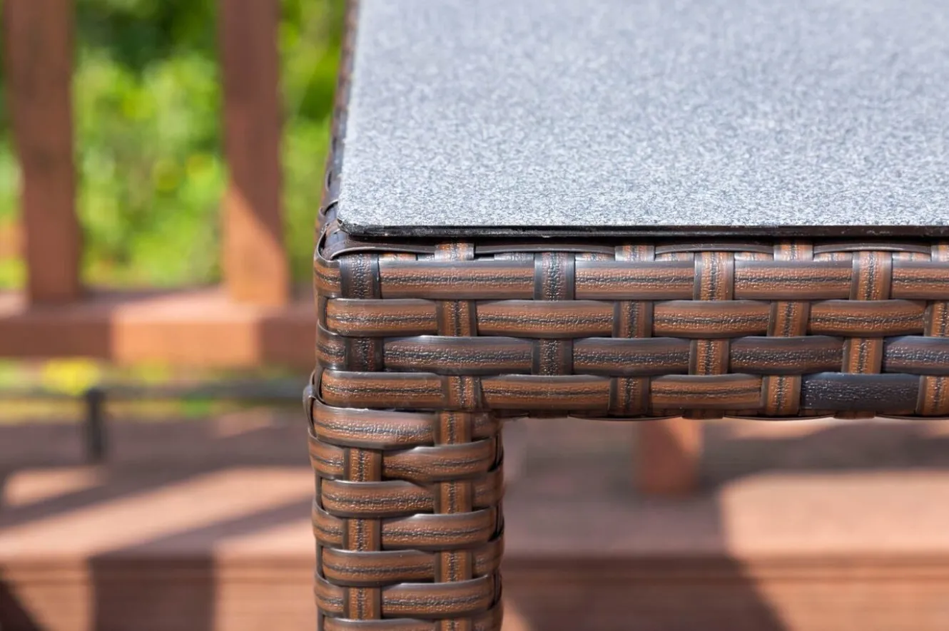 OUTFLEXX Dining Tisch, braun marmoriert, Polyrattan, 180 x 100 cm, Tischplatte Spraystone, 6mm