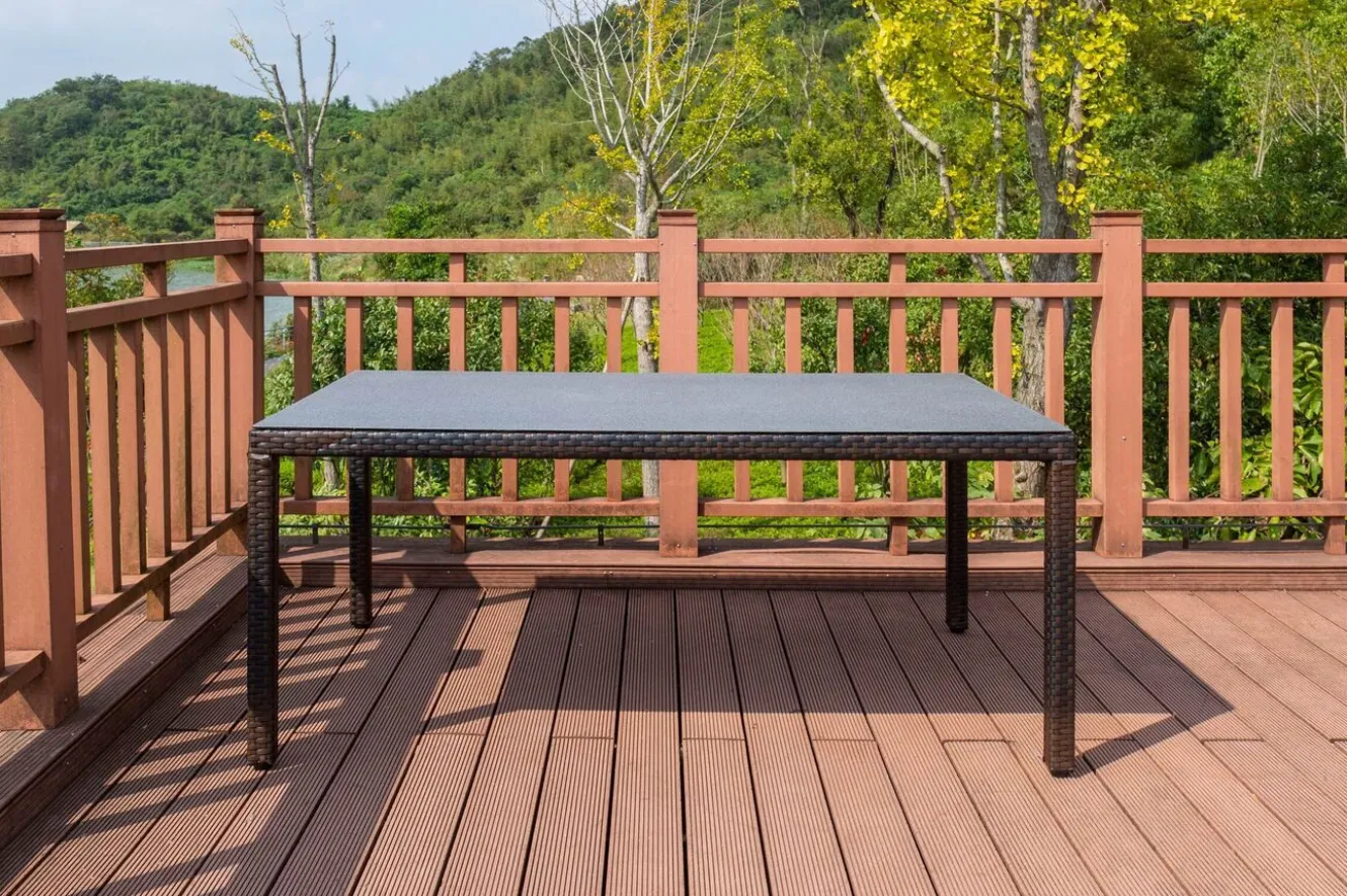 OUTFLEXX Dining Tisch, braun marmoriert, Polyrattan, 180 x 100 cm, Tischplatte Spraystone, 6mm