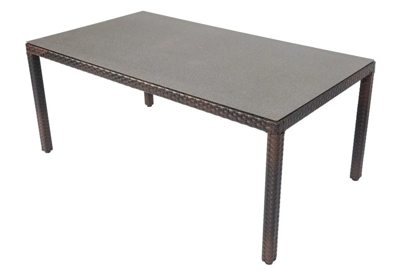 OUTFLEXX Dining Tisch, braun marmoriert, Polyrattan, 180 x 100 cm, Tischplatte Spraystone, 6mm