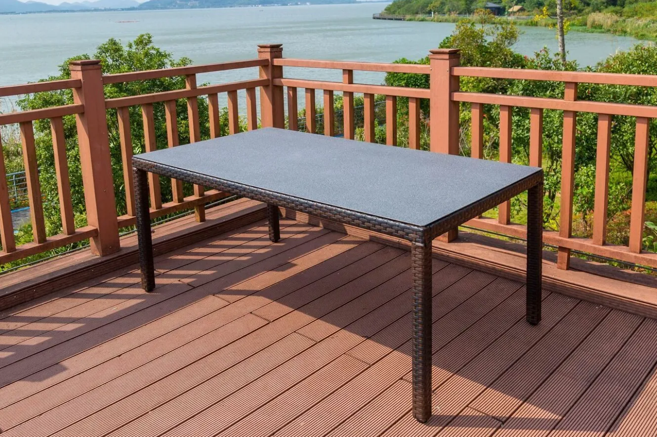 OUTFLEXX Dining Tisch, braun marmoriert, Polyrattan, 180 x 100 cm, Tischplatte Spraystone, 6mm