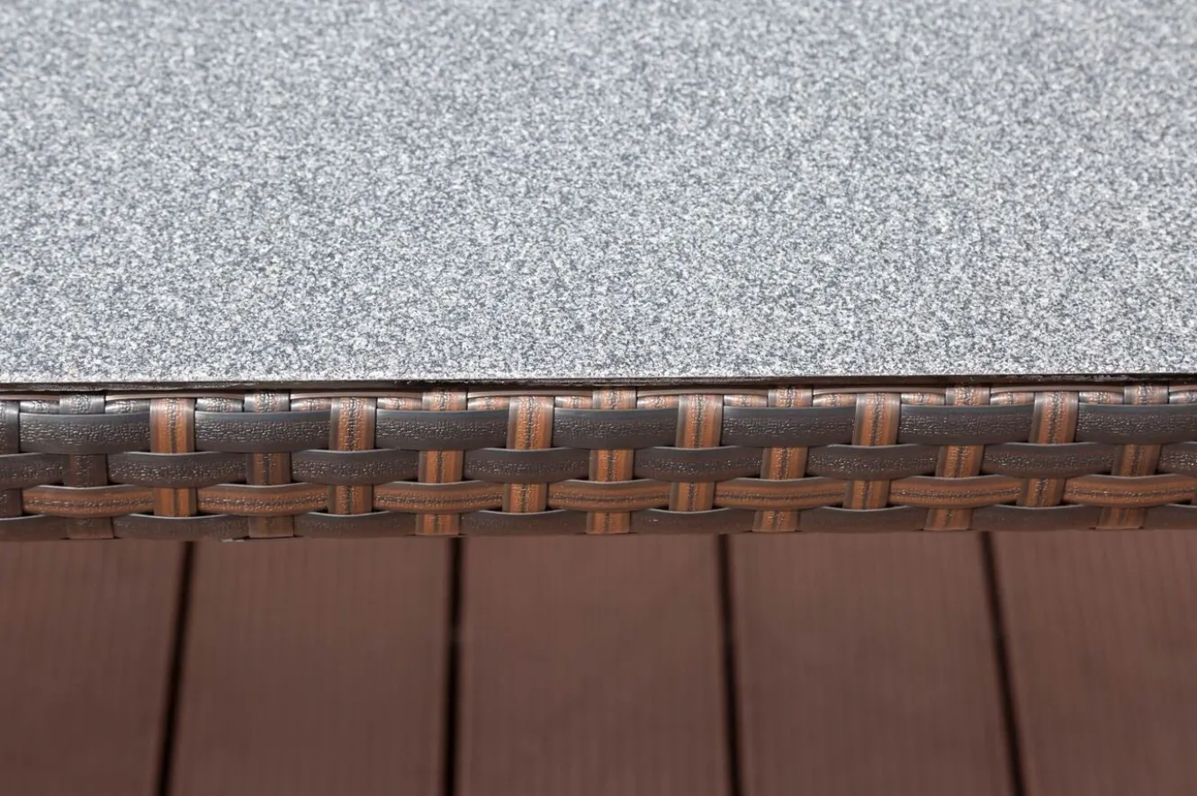 OUTFLEXX Dining Tisch, braun marmoriert, Polyrattan, 180 x 100 cm, Tischplatte Spraystone, 6mm