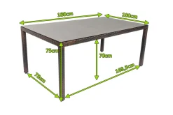 OUTFLEXX Dining Tisch, braun marmoriert, Polyrattan, 180 x 100 cm, Tischplatte Spraystone, 6mm