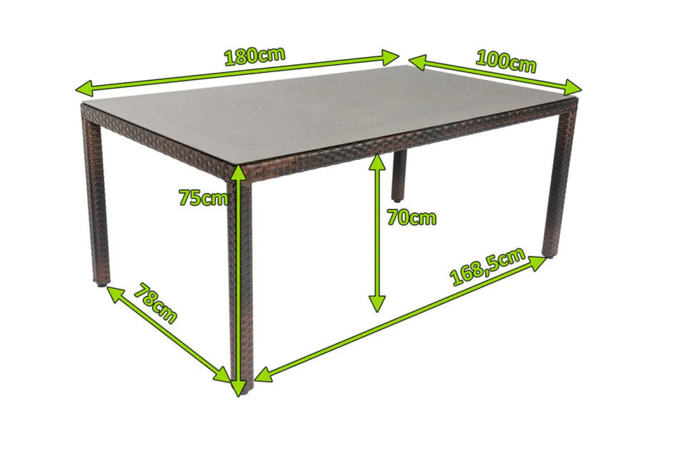 OUTFLEXX Dining Tisch, braun marmoriert, Polyrattan, 180 x 100 cm, Tischplatte Spraystone, 6mm