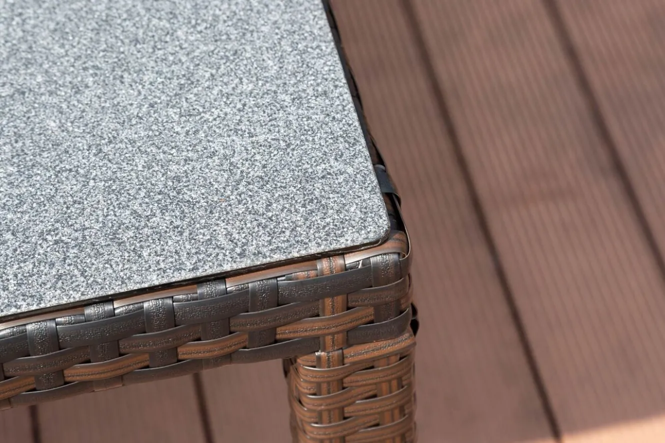 OUTFLEXX Dining Tisch, braun marmoriert, Polyrattan, 180 x 100 cm, Tischplatte Spraystone, 6mm