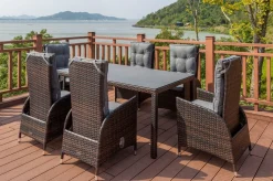 OUTFLEXX Dining Tisch, braun marmoriert, Polyrattan, 180 x 100 cm, Tischplatte Spraystone, 6mm