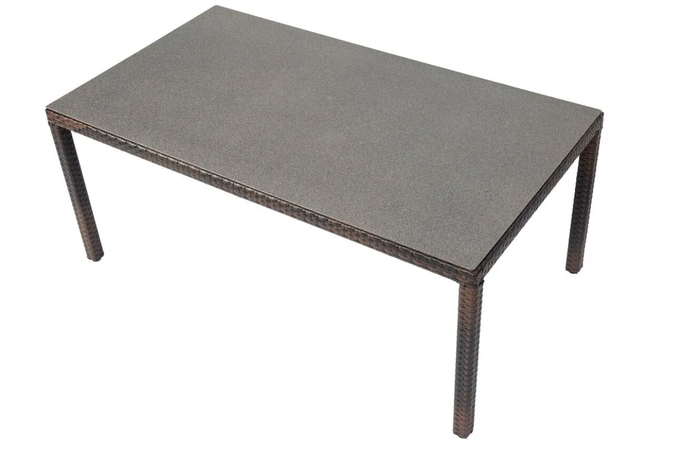 OUTFLEXX Dining Tisch, braun marmoriert, Polyrattan, 180 x 100 cm, Tischplatte Spraystone, 6mm