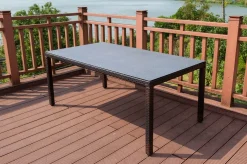 OUTFLEXX Dining Tisch, braun marmoriert, Polyrattan, 180 x 100 cm, Tischplatte Spraystone, 6mm