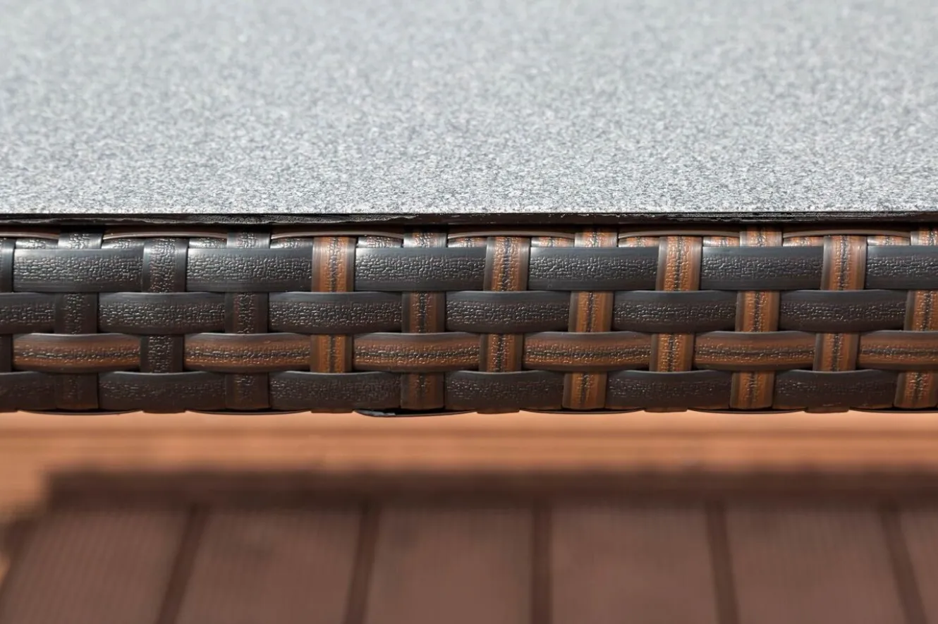 OUTFLEXX Dining Tisch, braun marmoriert, Polyrattan, 180 x 100 cm, Tischplatte Spraystone, 6mm