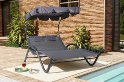 OUTFLEXX Doppelliege, anthrazit, Polyester/Stahl pulverbeschichtet, 205x138x34cm, inkl. Nackenkissen, rollbar