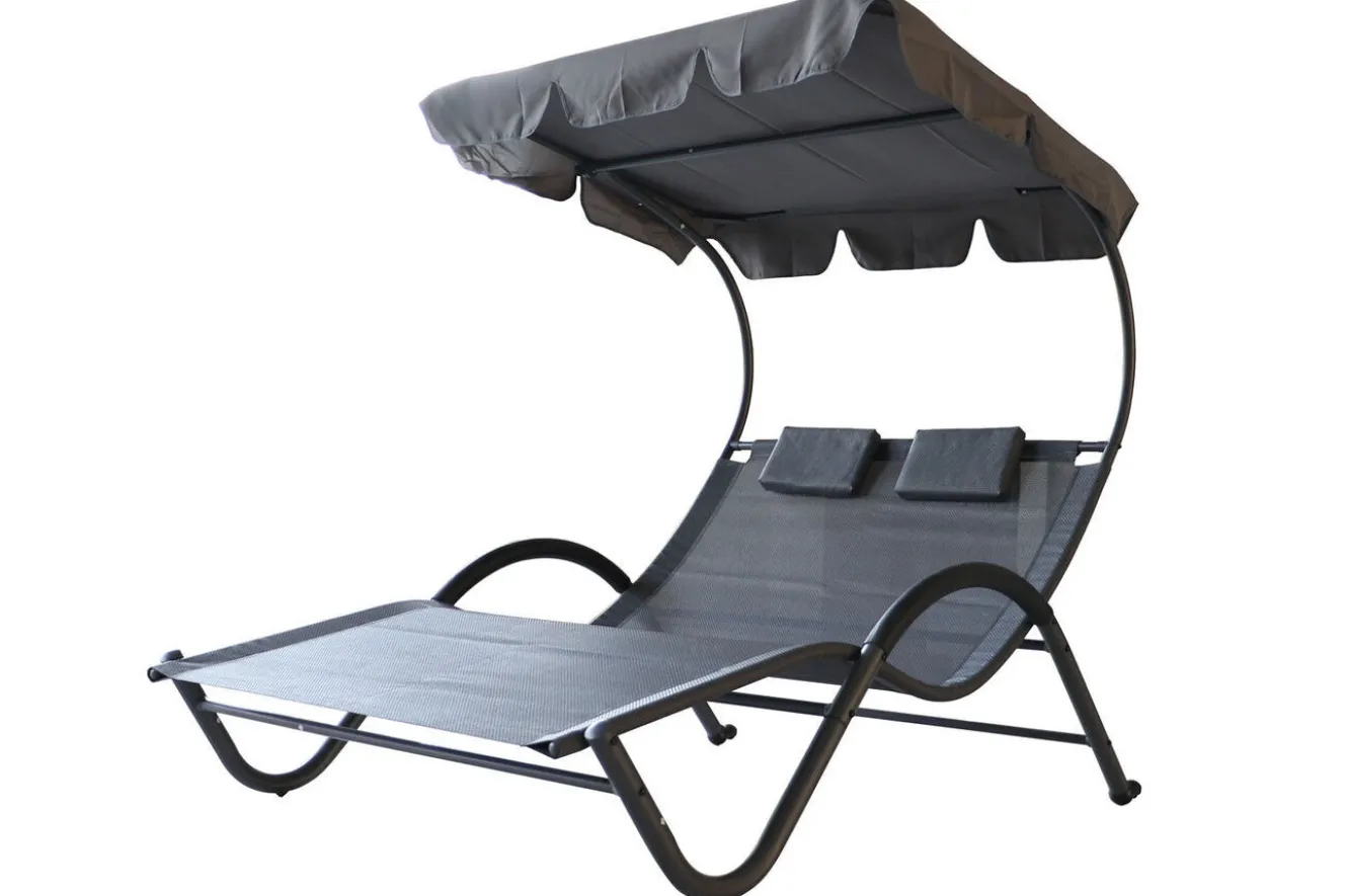 OUTFLEXX Doppelliege, anthrazit, Polyester/Stahl pulverbeschichtet, 205x138x34cm, inkl. Nackenkissen, rollbar