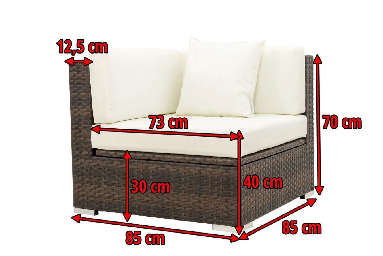 OUTFLEXX Eckelement, braun marmoriert, Polyrattan, 85 x 85 x 70 cm, wasserfeste Kissenbox