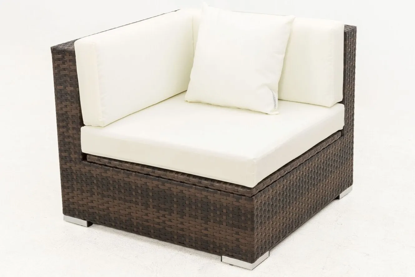OUTFLEXX Eckelement, braun marmoriert, Polyrattan, 85 x 85 x 70 cm, wasserfeste Kissenbox