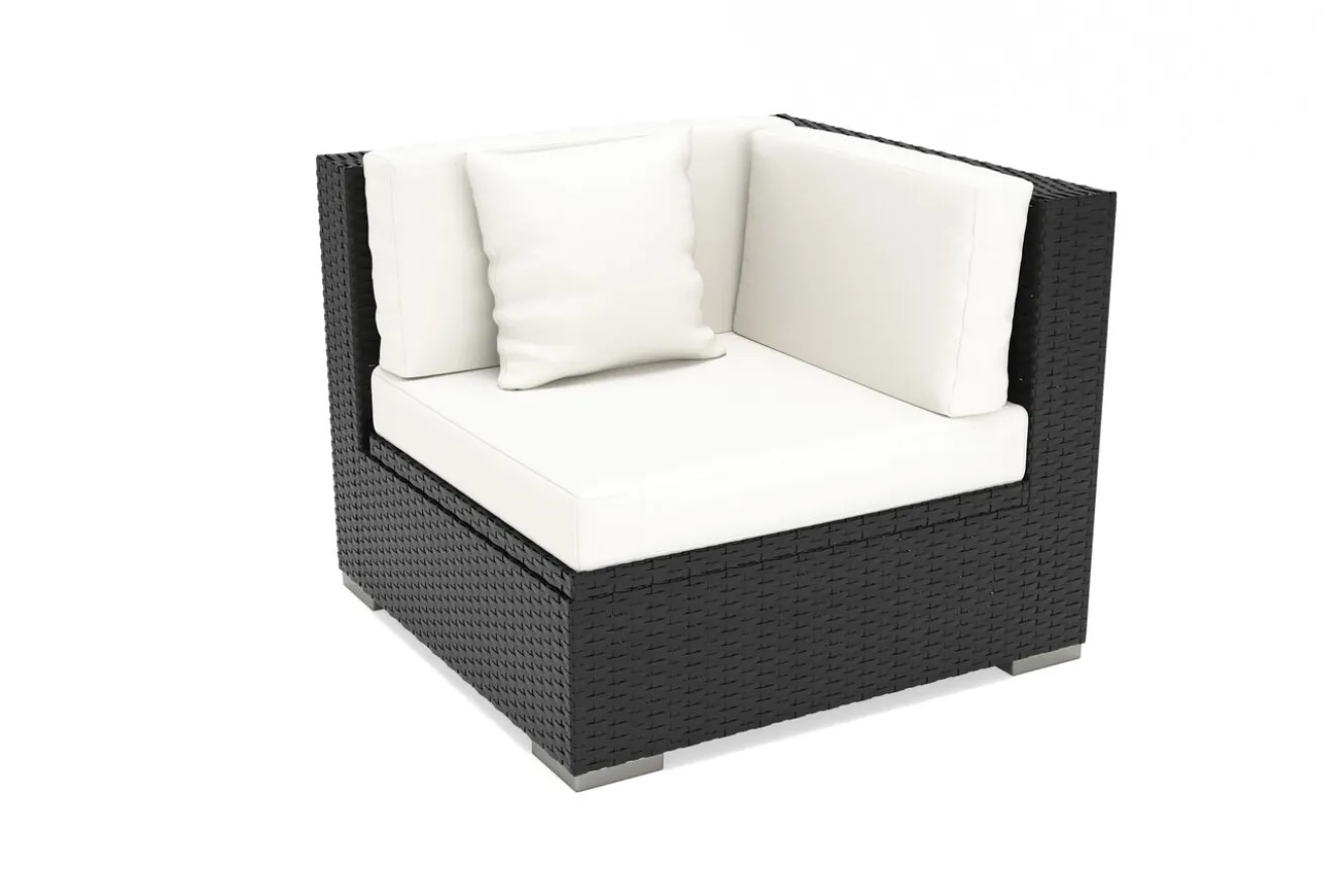 OUTFLEXX Eckelement, creme/weiß, schwarz, Polyrattan, inkl. Polster und Kissen, wasserfeste Kissenbox