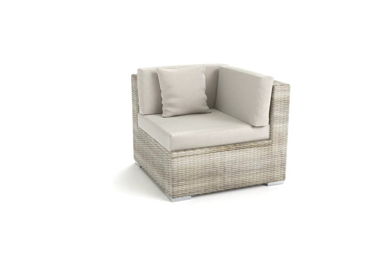 OUTFLEXX Eckelement, desert-beige, Aluminium/Polyrattan/Polyester, 84.5 x 84 x 69.5 cm, pflegeleicht, mit Kissenboxfunktion