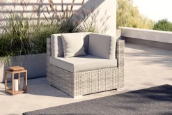 OUTFLEXX Eckelement, desert-beige, Aluminium/Polyrattan/Polyester, 84.5 x 84 x 69.5 cm, pflegeleicht, mit Kissenboxfunktion