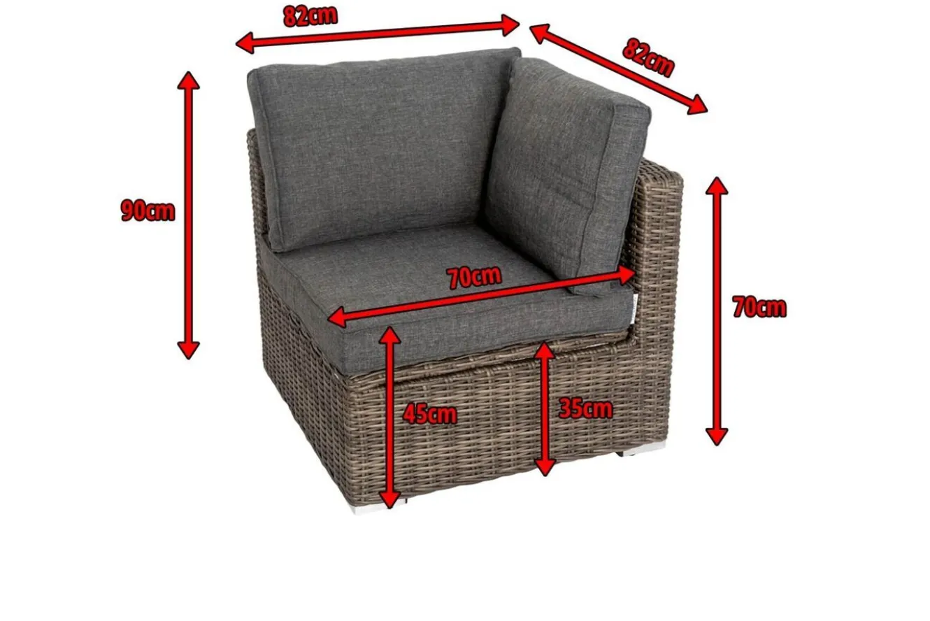 OUTFLEXX Eckelement links, grau, Polyrattan, 82 x 82 x 70 cm, verstellbare Sitzfläche, wasserfeste Kissenbox