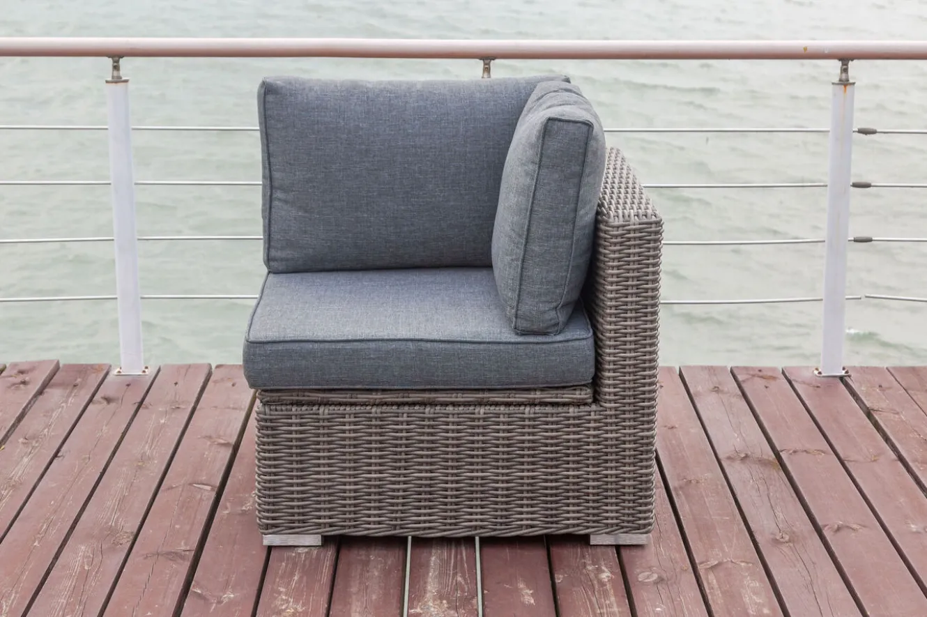 OUTFLEXX Eckelement links, grau, Polyrattan, 82 x 82 x 70 cm, verstellbare Sitzfläche, wasserfeste Kissenbox