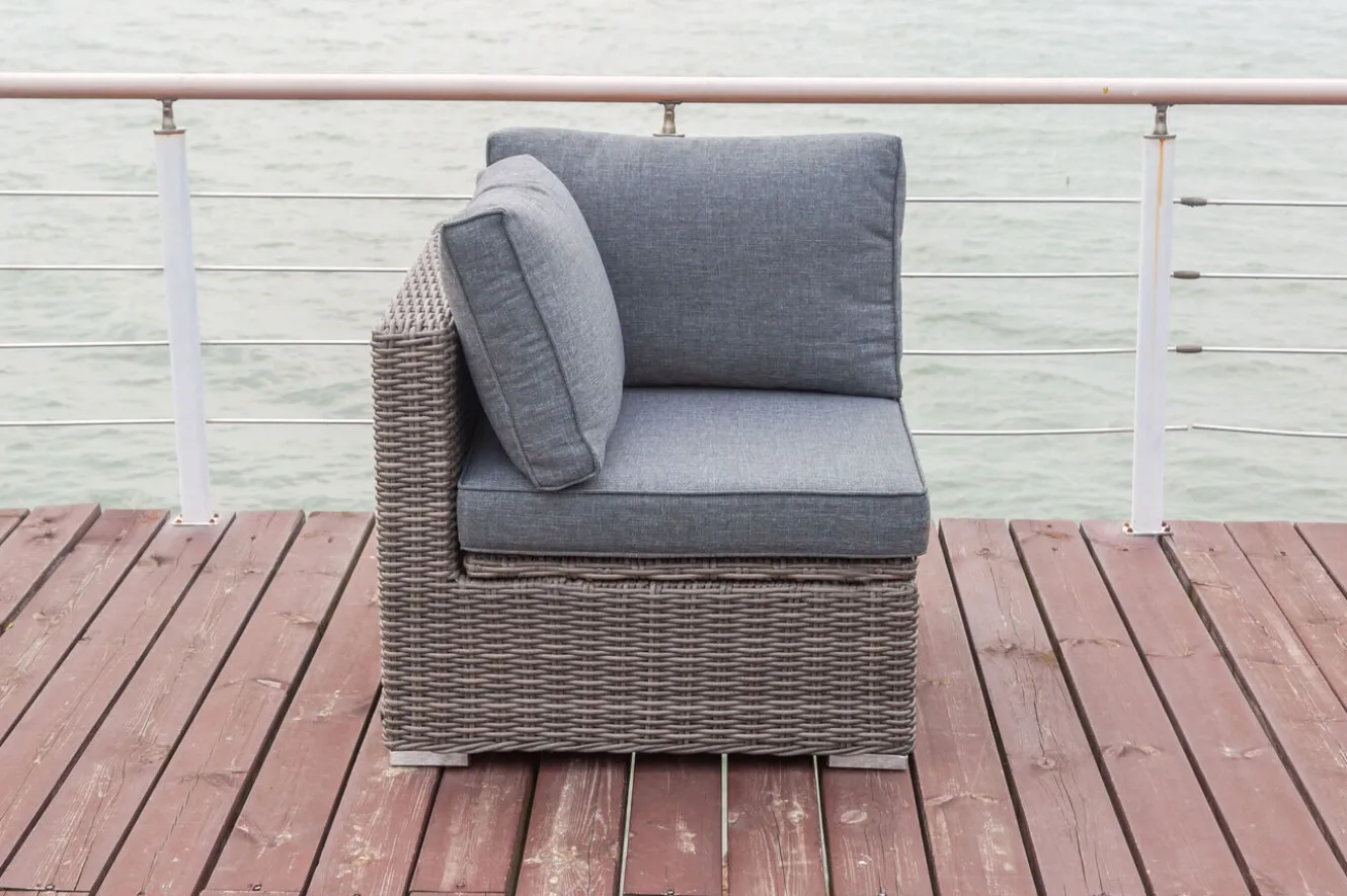OUTFLEXX Eckelement rechts, grau, Polyrattan, 82 x 82 x 70 cm, verstellbare Sitzfläche, wasserfeste Kissenbox