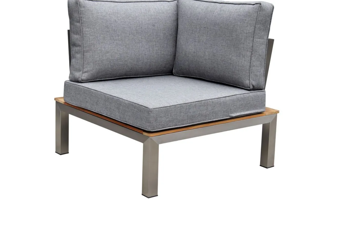 OUTFLEXX Eckelement, silber/grau, Edelstahl/Teakholz/Textil, 79 x 79 x 64 cm