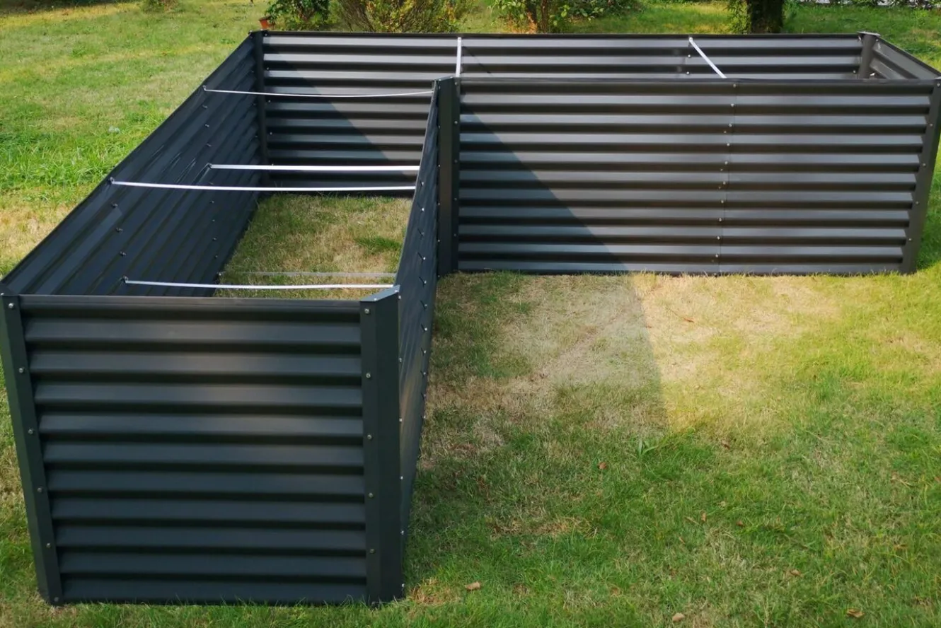 OUTFLEXX Eck-Hochbeet, anthrazit, Aluminium-Zink-Stahl, 270x270x90x84cm