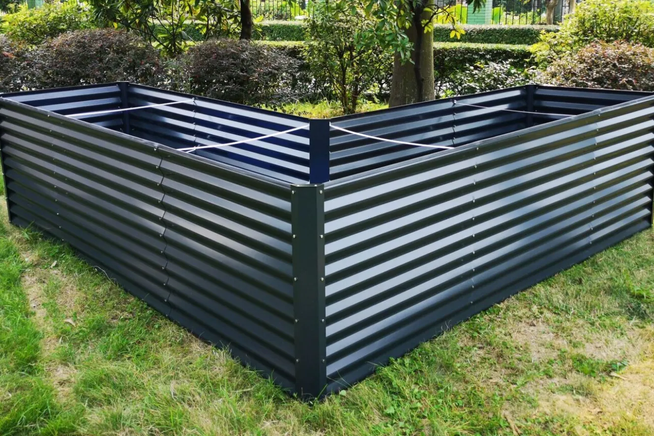 OUTFLEXX Eck-Hochbeet, anthrazit, Aluminium-Zink-Stahl, 270x270x90x84cm