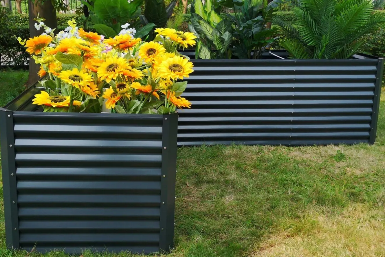 OUTFLEXX Eck-Hochbeet, anthrazit, Aluminium-Zink-Stahl, 270x270x90x84cm