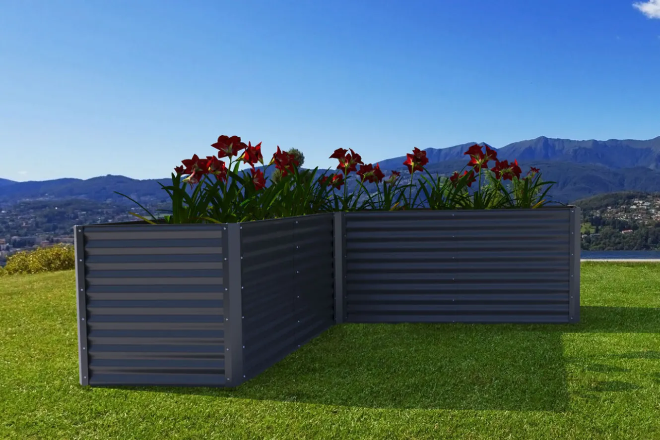 OUTFLEXX Eck-Hochbeet, anthrazit, Aluminium-Zink-Stahl, 270x270x90x84cm
