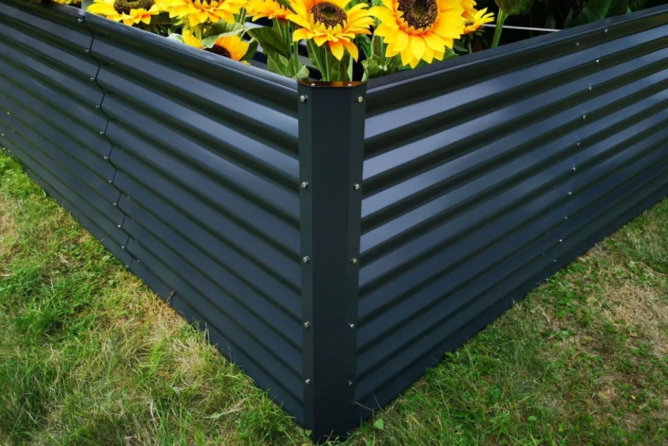 OUTFLEXX Eck-Hochbeet, anthrazit, Aluminium-Zink-Stahl, 270x270x90x84cm