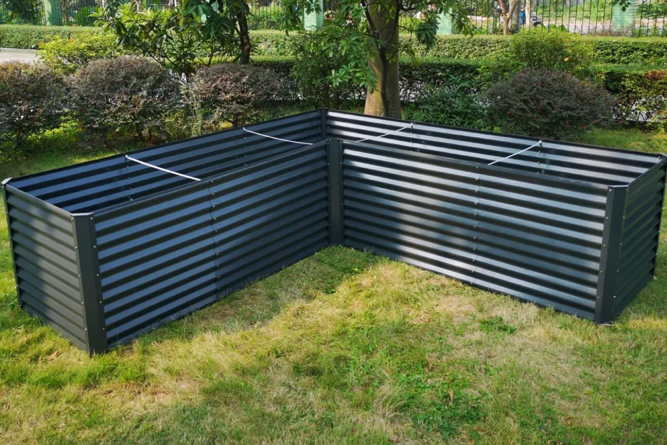 OUTFLEXX Eck-Hochbeet, anthrazit, Aluminium-Zink-Stahl, 270x270x90x84cm