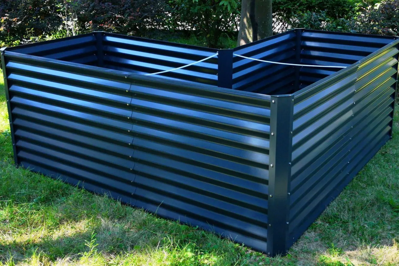 OUTFLEXX Eck-Hochbeet, anthrazit, Aluminium-Zink-Stahl, 210x210x90x84cm