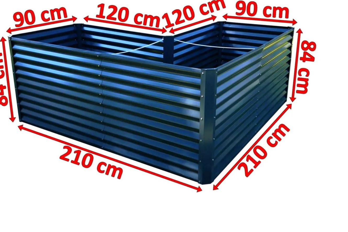 OUTFLEXX Eck-Hochbeet, anthrazit, Aluminium-Zink-Stahl, 210x210x90x84cm