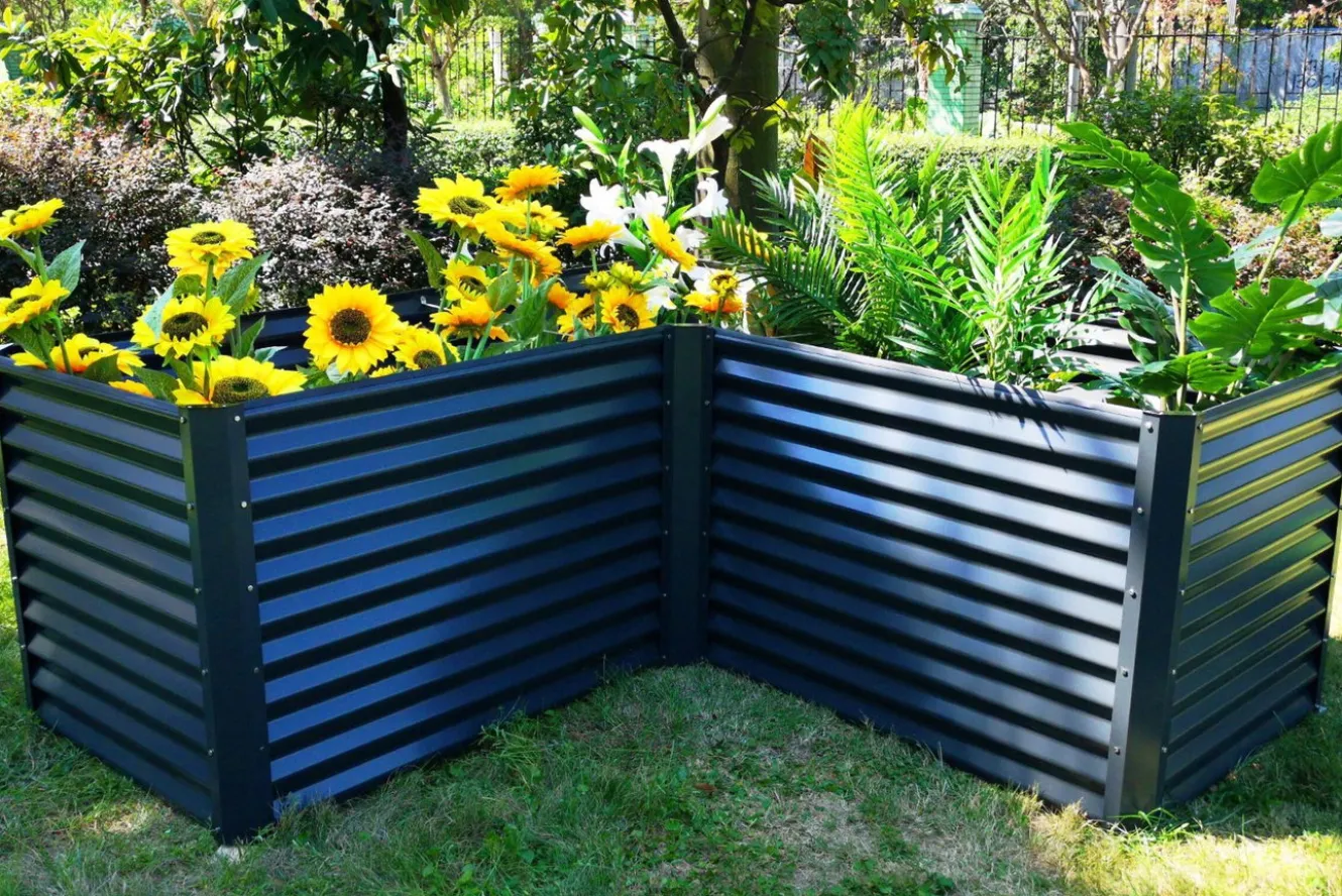 OUTFLEXX Eck-Hochbeet, anthrazit, Aluminium-Zink-Stahl, 210x210x90x84cm