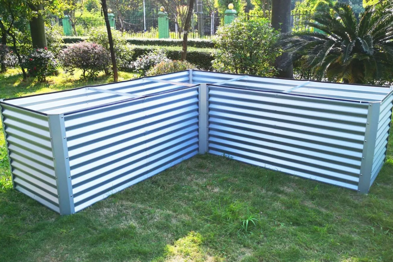 OUTFLEXX Eck-Hochbeet, silber, Aluminium-Zink-Stahl, 270x270x90x84cm