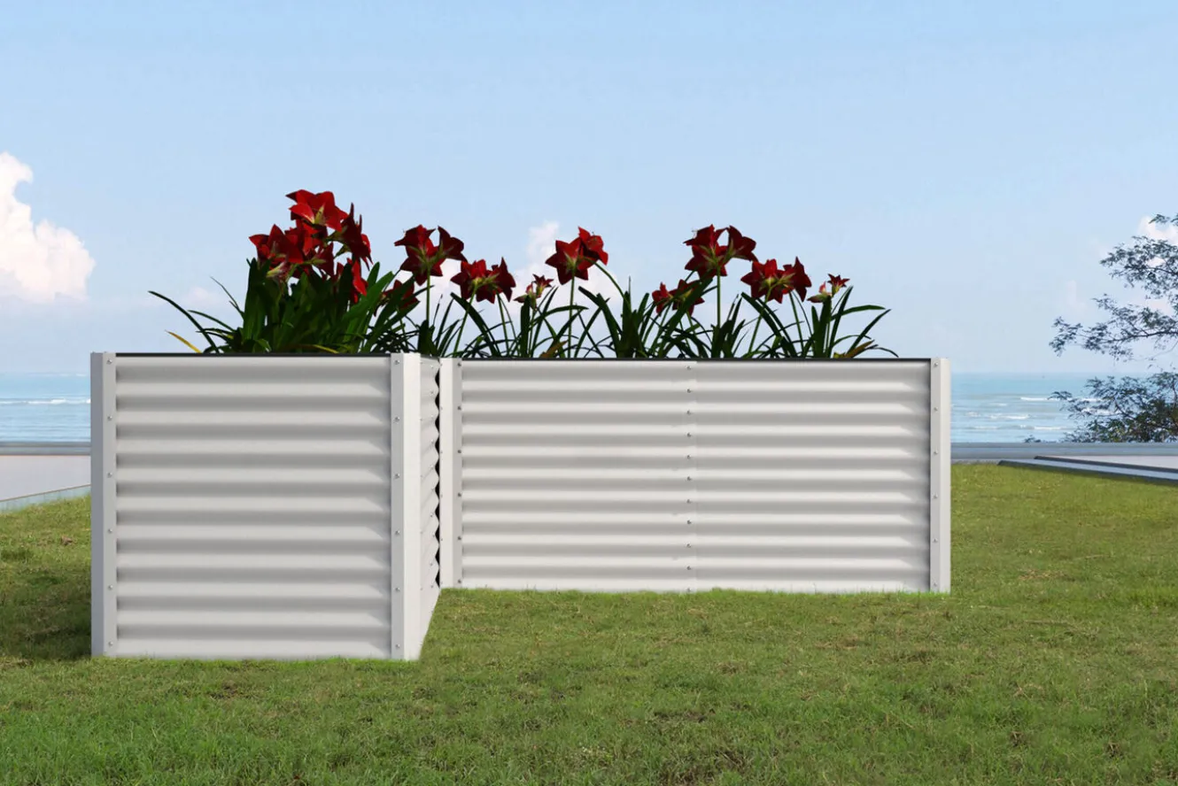 OUTFLEXX Eck-Hochbeet, silber, Aluminium-Zink-Stahl, 270x270x90x84cm