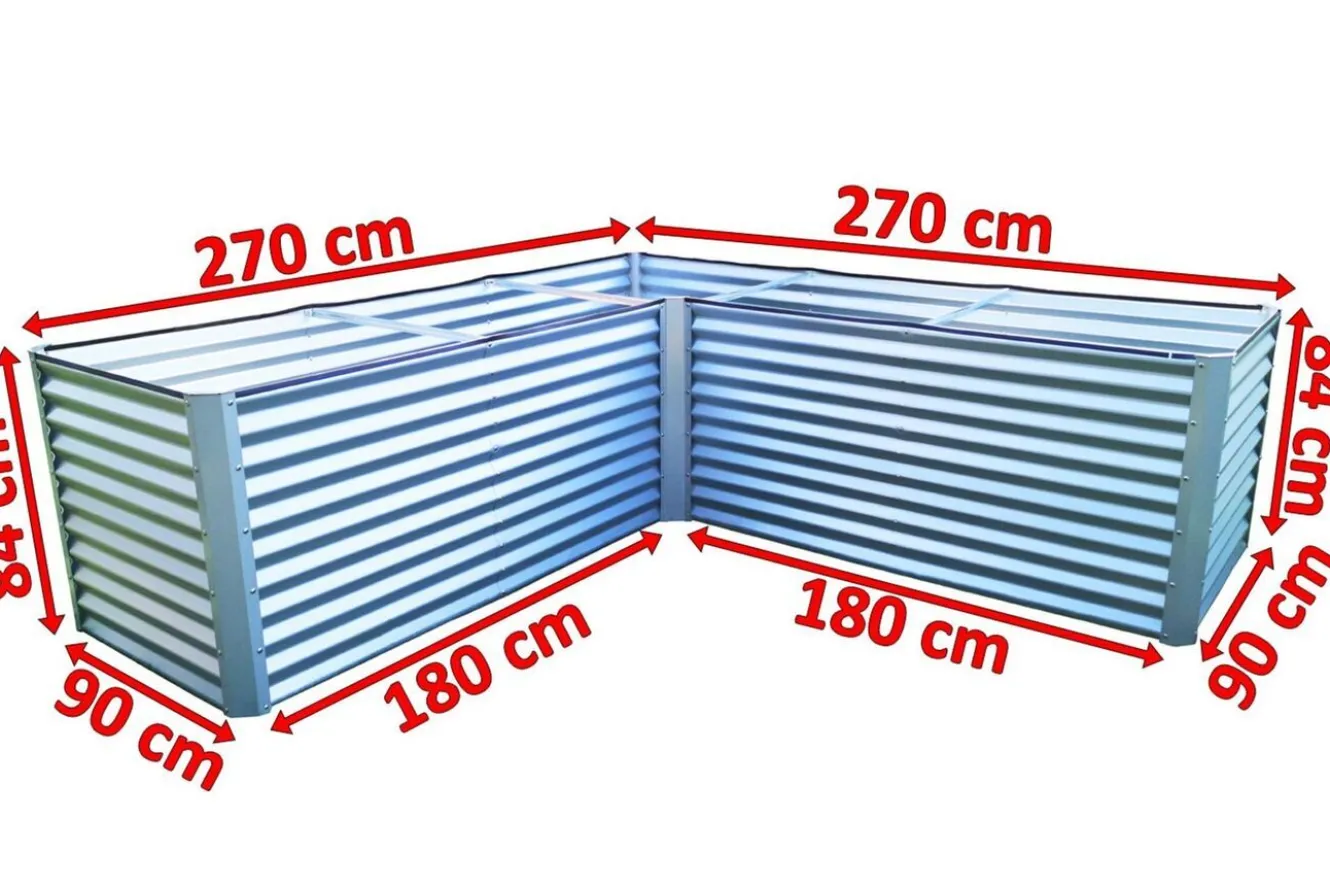 OUTFLEXX Eck-Hochbeet, silber, Aluminium-Zink-Stahl, 270x270x90x84cm
